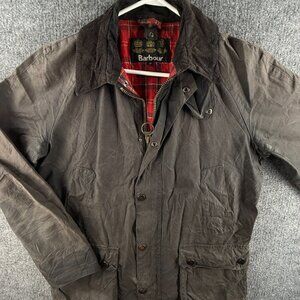 Barbour Ashby Medium Black Waxed Jacket Coat Men Full Zip Tartan Lined, Pockets